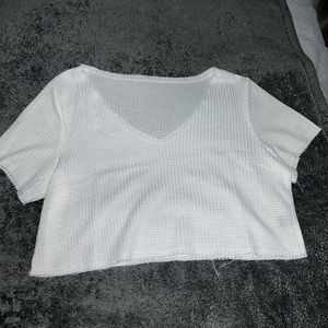 Waffle white V neck Crop
